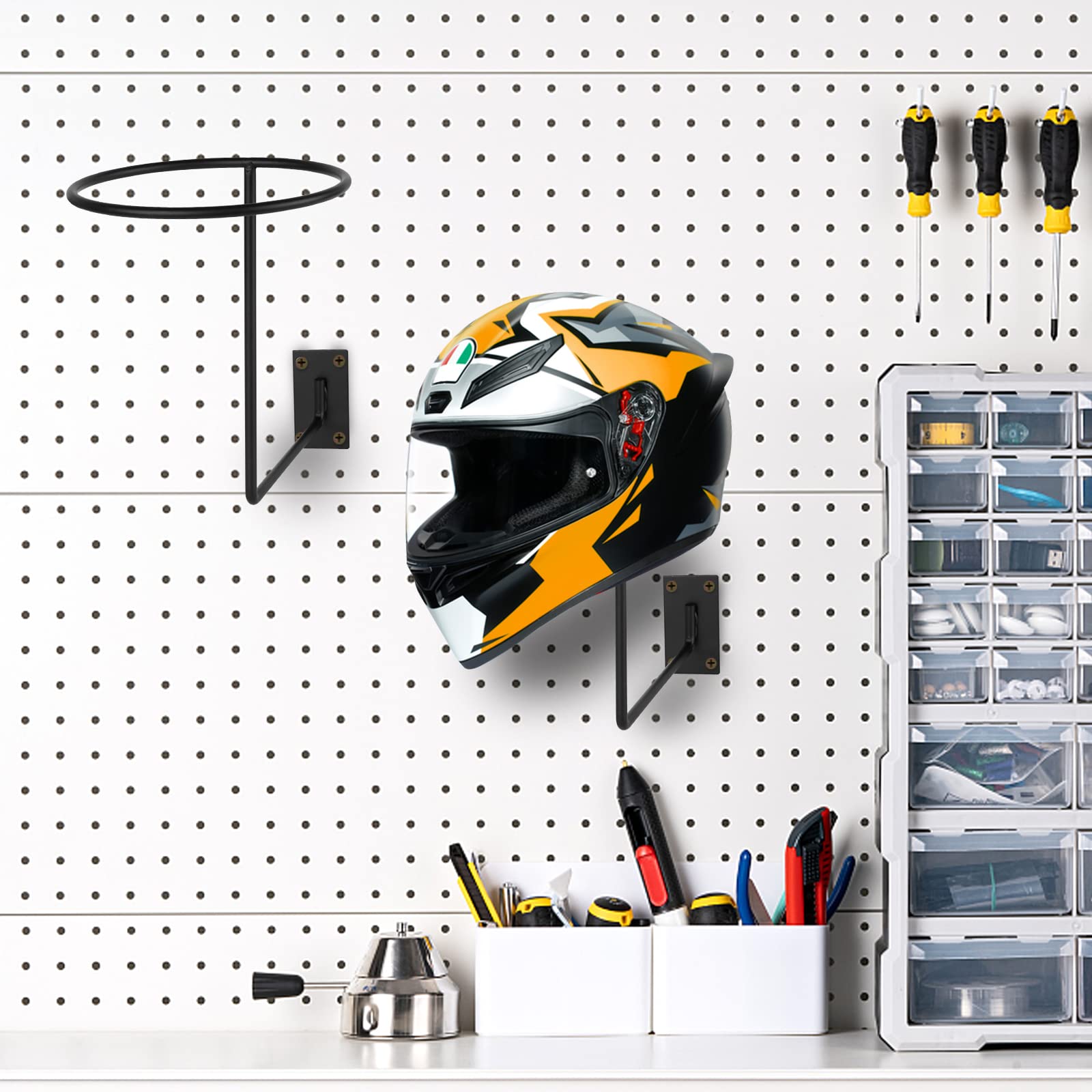 Mannifen Pei Motorcycle Accessories Helmet Holder Jacket Hanger Wall Mounted Multifunctional Rack (Black 6Pc)